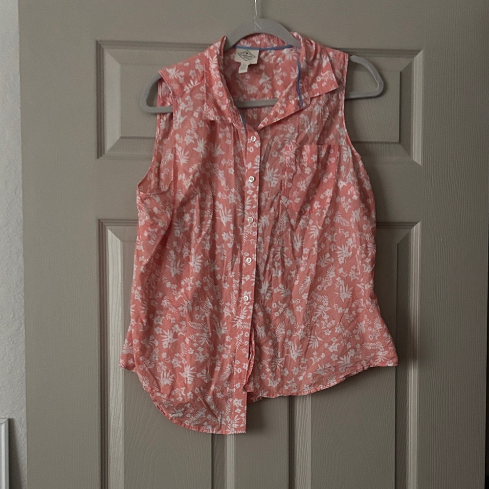 St. John's Bay Coral Floral Sleeveless Button-Down Shirt